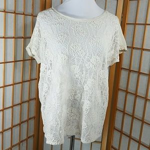 Stitch & Knot lace and silk cream short sleeve top